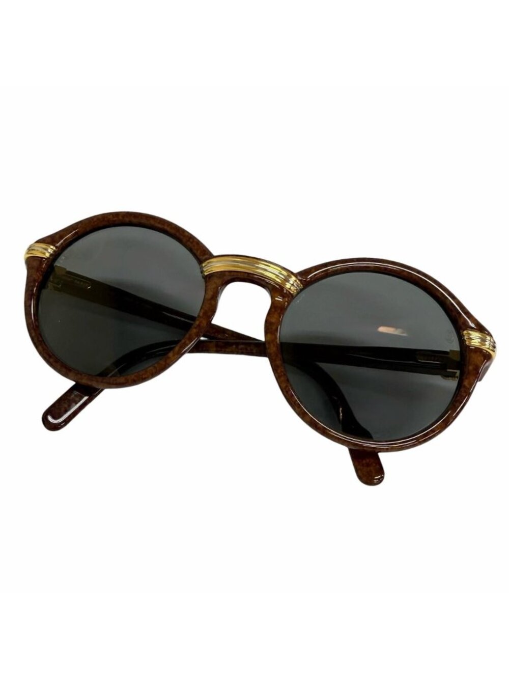 Cartier Vintage 135 Cabriolet Trinity Round Frame Sunglasses Eyewear Brown